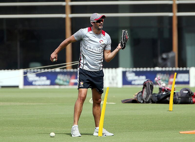 Dubai, March, 31, 2019: UAE cricket team's Assiatant coach Graeme Cremertrains during the training session ahead of tour to Zimbabwe at the ICC Academy in Dubai. Satish Kumar/ For the National / Story by Paul Radley  Graeme Cremer (coach)