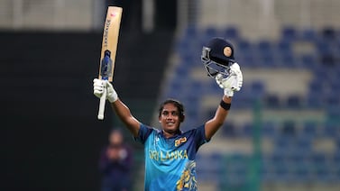 Sri Lanka's Chamari Athapaththu hits a century. Sri Lanka take on Scotland. The final of the ICC Women's T20 World Cup Qualifier. Zayed Cricket Stadium, Abu Dhabi. Chris Whiteoak / The National