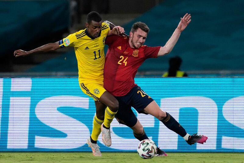 Alexander Isak 7 – La Liga’s young player of the year barely touched the ball inside the first 40 minutes, such was Spain’s dominance. That was until he had the best chance of the first half. He fashioned a shooting opportunity after leaving his defender on the floor, but his close-range effort was cleared off the line by Llorente and rebounded off the post. AFP