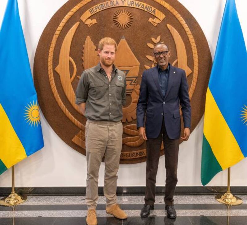 Rwandan President Paul Kagame meets Prince Harry in Rwanda's capital Kigali. Getty