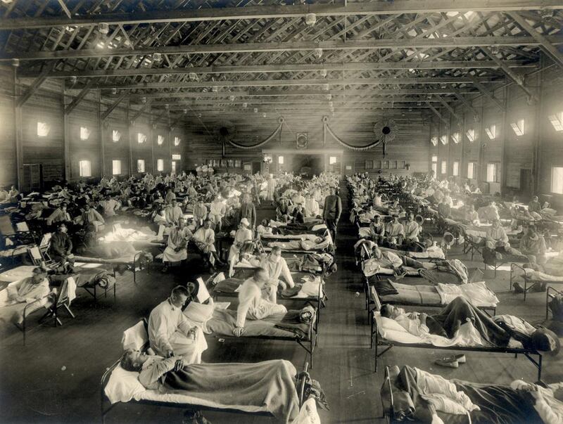 Soldiers are quarantined while recovering from the Spanish flu at Camp Funston, Kansas, U.S. in 1918.   U.S. Army/Handout via REUTERS.  THIS IMAGE HAS BEEN SUPPLIED BY A THIRD PARTY.
