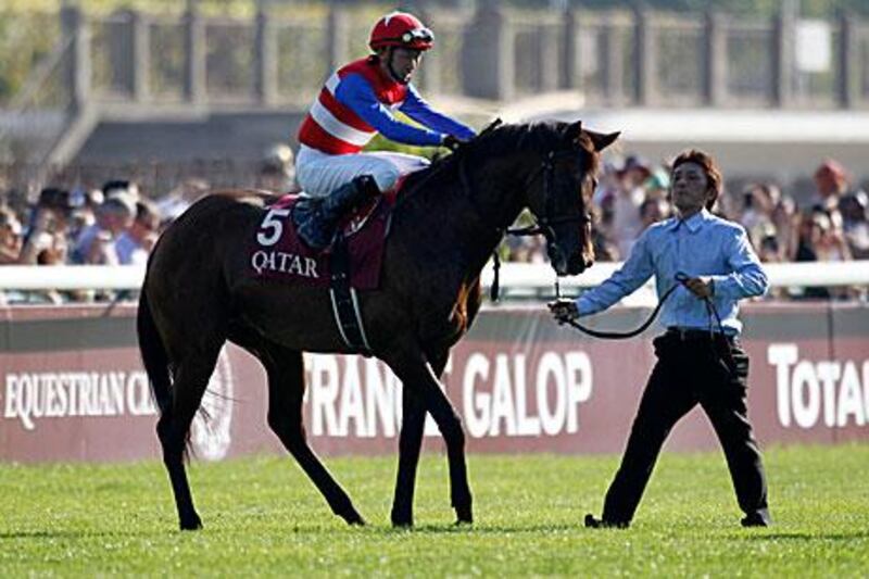 Hitoshi, a Japanese racegoer, was rooting for jockey Masayoshi Ebina and Nakayama Festa in the Prix de l’Arc de Triomphe yesterday.