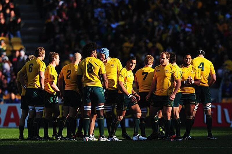 Australia players get ready for their quarter-final match against South Africa at the Rugby World Cup in Wellington.

Stu Forster / Getty Images