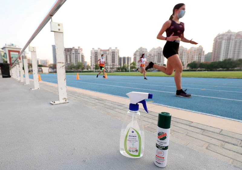 Dubai, United Arab Emirates - Reporter: N/A. Sport. Sprint training returns with Ultimate Athletics as kids go back to training in Sports City. Wednesday, June 2nd, 2020. Dubai. Chris Whiteoak / The National