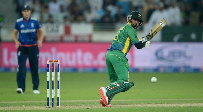 Mohammad Hafeez in action against England during the fourth ODI at Sharjah. Gareth Copley / Getty Images