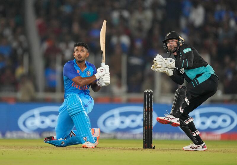 India's Rahul Tripathi plays a shot. AP