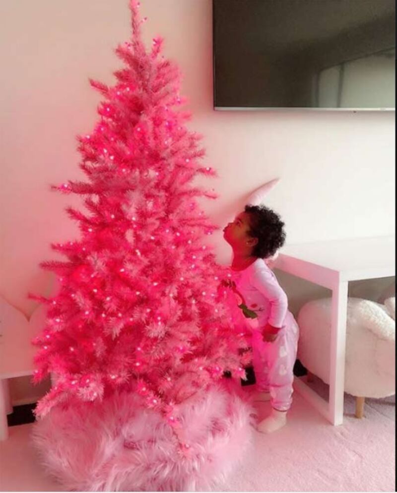 Another fan of the pink tree trend, Khloe Kardashian shared this sweet snap of her 2-year-old daughter, True, enthralled by the pretty colours. 'Merry Christmas everyone,' wrote the reality TV star. 'We started decorating our house yesterday and @jeffleatham surprised True with this beautiful pink tree. It’s safe to say that True loves it! Thankful and blessed beyond words.' Instagram