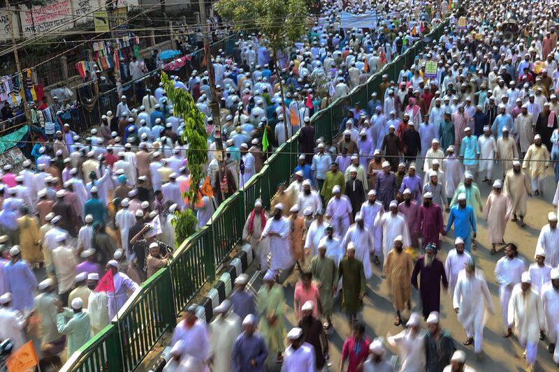 Thousand of supporters of a hardline Bangladesh Islamist group staged protests on March 3, 2017, calling for the statue of a Greek goddess installed at the supreme court in Dhaka, Bangladesh to be destroyed or removed. The sculpture of Themis, the blindfolded deity of justice and order, has ruffled feathers in the Muslim-majority nation since it was unveiled late 2016 on the premises of the country’s top court. Agence France-Presse / March 3, 2017