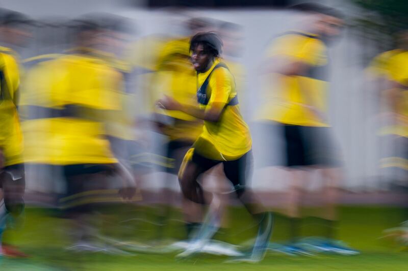Al Ittihad's Zakaria Hawsawi runs during a training session. AP