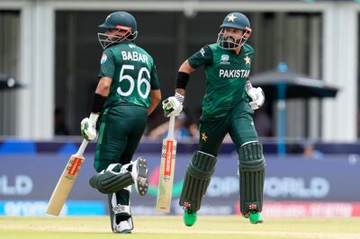 Babar Azam and Mohammad Rizwan during Pakistan's T20 World Cup match against Ireland. AP