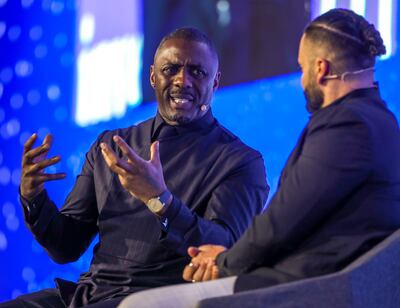 English actor, film-maker and entrepreneur Idris Elba speaking at the Investopia 2024 conference in Abu Dhabi on Wednesday. Victor Besa / The National