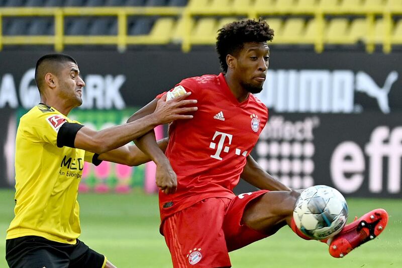 Bayern Munich's French forward Kingsley Coman controls the ball during his team's 1-0 victory against Borussia Dortmund in the Bundesliga clash at Westfalenstadion on Tuesday, May 26. AFP