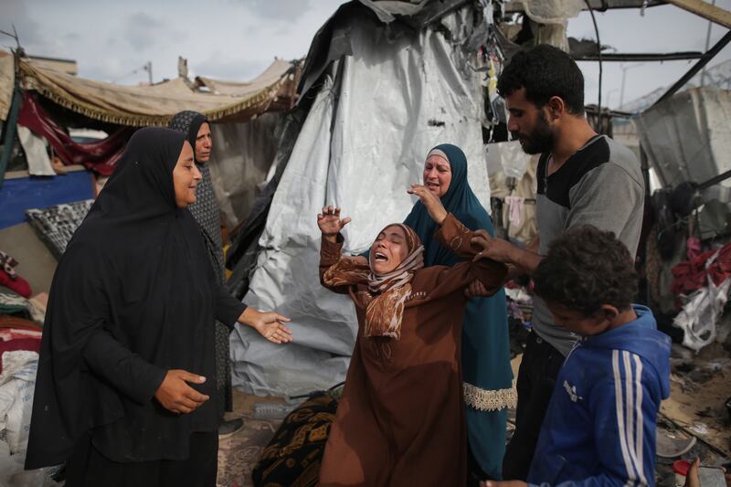 Palestinians whose tents were destroyed by Israeli bombs in a camp west of Rafah. Israel has been warned that ‘human catastrophe’ can no longer be blamed on military mistakes. AP