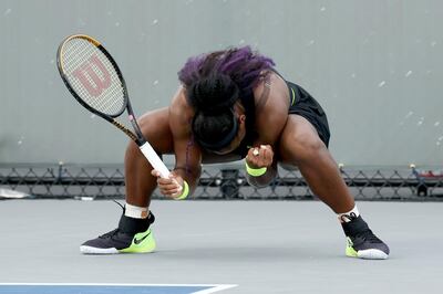 LEXINGTON, KENTUCKY - AUGUST 13: Serena Williams reacts after winning a point during her match against Venus Williams during Top Seed Open - Day 4 at the Top Seed Tennis Club on August 13, 2020 in Lexington, Kentucky.   Dylan Buell/Getty Images/AFP
== FOR NEWSPAPERS, INTERNET, TELCOS & TELEVISION USE ONLY ==
