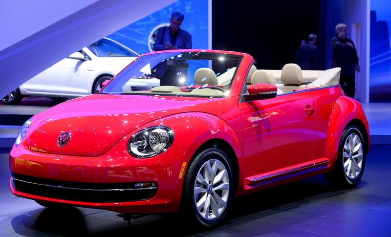 The 2014 Beetle Cabriolet TDI is displayed at the LA Auto Show. AFP PHOTO/Frederic BROWN

