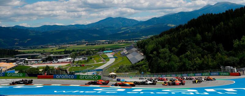 Mercedes' British driver Lewis Hamilton leads the race on his way to victory at the Formula One Styrian Grand Prix in Spielberg, Austria, on Sunday July 12, 2020. AFP
