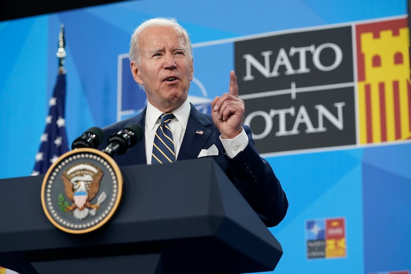 US President Joe Biden speaks at a news conference on the final day of the Nato summit in Madrid. AP