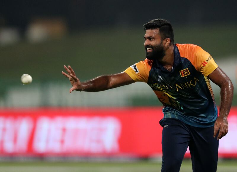 Sri Lanka's Lahiru Kumara as Sri Lanka take on Ireland in the ICC mens T20 World Cup 2021. Zayed Cricket Stadium, Abu Dhabi