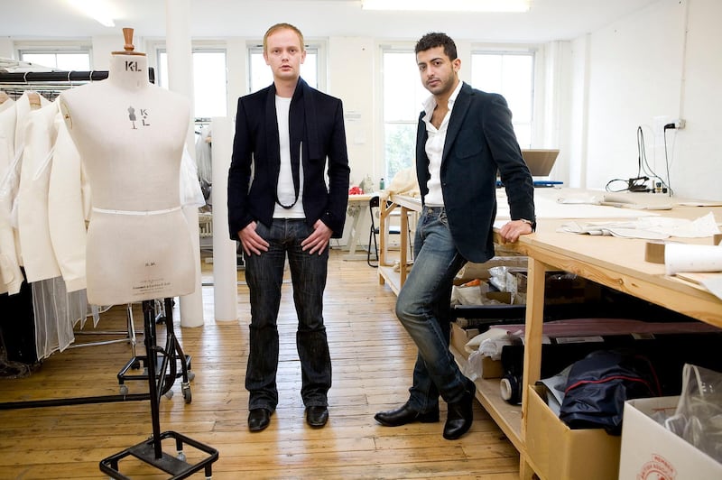 London, August 14 2008. Fashion label Qasimi directors Elliott Frieze (L) and Khalid Alqasimi (R) pose for portraits in the company's East London studio. (Matt Crossick)