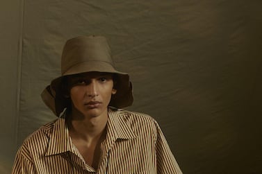 Bedouin tent stripes at the Qasimi spring summer 2021 collection. Courtesy Qasimi