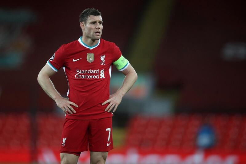 Liverpool's English midfielder James Milner looks on at the end of the game during the UEFA Champions League football match between Liverpool and Atalanta Bergamo at Anfield in Liverpool, north west England on November 25, 2020.  / AFP / POOL / Martin Rickett
