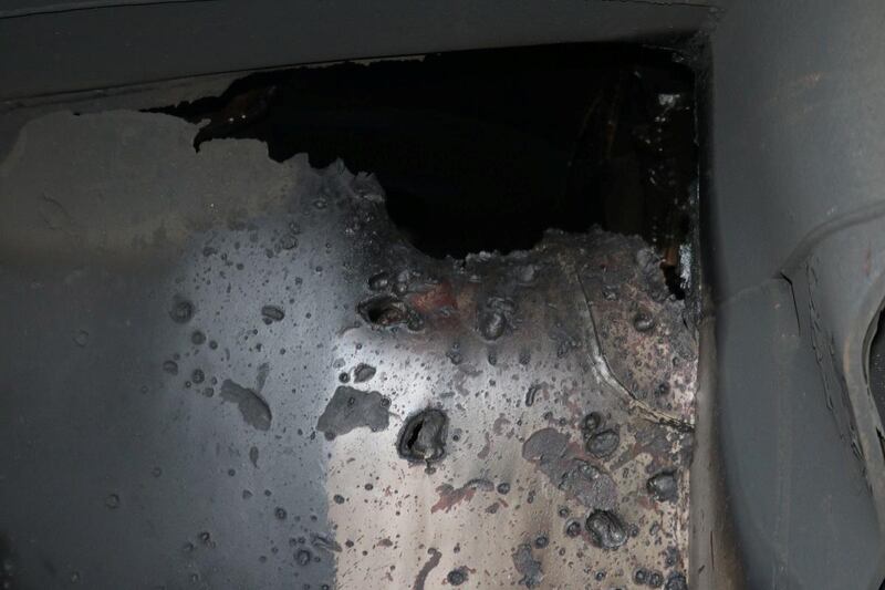View of internal hull penetration and blast damage sustained from a limpet mine attack.