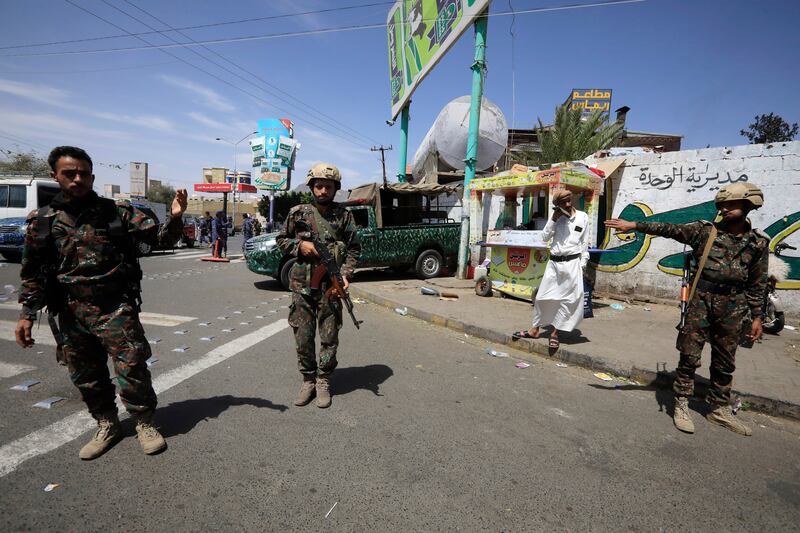 Houthi forces on patrol in Sanaa, the capital of Yemen, on May 31, 2024. The group claimed responsibility for a missile attack on the US Navy's aircraft carrier USS Dwight D Eisenhower in the Red Sea. EPA