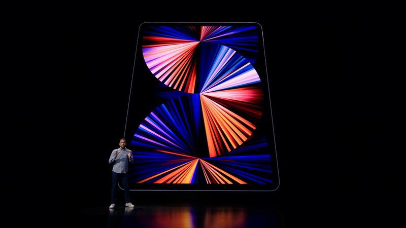 Apple's Raja Bose announces the new iPad Pro, as seen in this still image from the keynote video of a special event at Apple Park in Cupertino, California. EPA