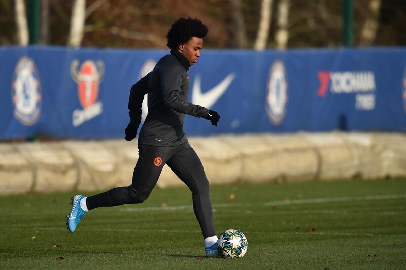 Chelsea's Brazilian midfielder Willian trains on the eve of the match against Lille. AFP