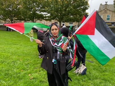 Shaheen Hussein during a pro-Palestine March in Bradford. Nicky Harley / The National