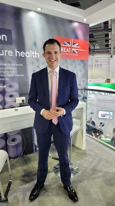 Andrew Bowie, UK minister for exports, at Arab Health in Dubai on Monday afternoon.