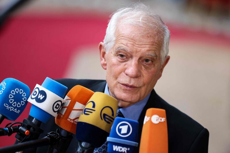 Josep Borrell speaks to journalists at the EU's headquarters in Brussels. AFP