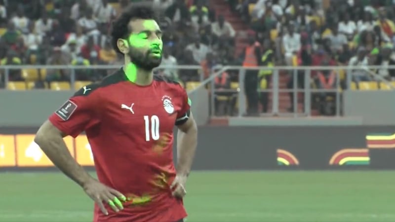 Senegal fans flashed lasers in Egypt star Mohamed Salah's face as he stepped up to take a penalty during their World Cup 2022 play-off second leg at the Stade Me Abdoulaye Wade stadium in Dakar on Tuesday, March 29, 2022. Photo: Screengrab
