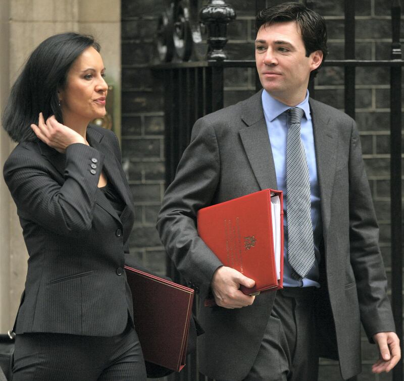 LONDON - JANUARY 29:  Housing and planning minister, Caroline Flint (L) departs with Culture, Media and Sport Secretary, Andy Burnham from the weekly cabinet meeting at Downing Street on January 29, 2008 in London, England. This is the first cabinet meeting after the resignation of cabinet member Peter Hain last week.  (Photo by Daniel Berehulak/Getty Images)