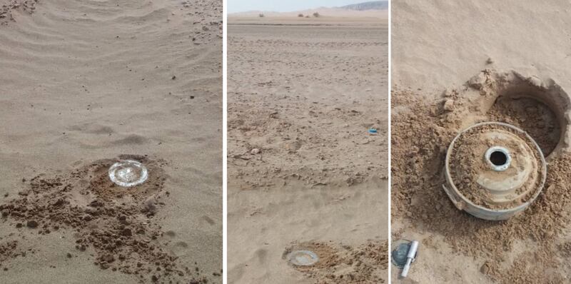 Floodwater has unearthed a number of large anti-tank mines in Yemen. Credit: Project Masam