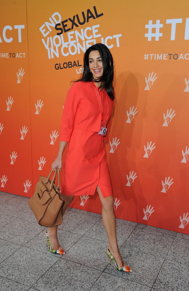 LONDON, ENGLAND - JUNE 12:  Amal Alamuddin, Fiance of Actor George Clooney attends the Global Summit to End Sexual Violence in Conflict at ExCel on June 12, 2014 in London, England. The four-day conference on sexual violence in war is hosted by Foreign Secretary William Hague and UN Special Envoy and actress Angelina Jolie.  (Photo by Eamonn M. McCormack/Getty Images)