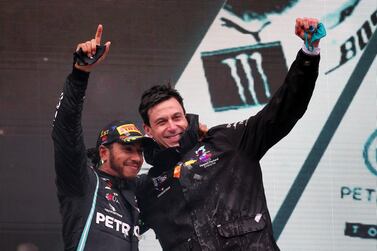 File photo dated 15-11-2020 of Lewis Hamilton and Toto Wolff. Issue date: Monday May 3, 2021. PA Photo. Lewis Hamilton's impressive performances are being repeated with such regularity that Mercedes boss Toto Wolff now believes "exceptional" is the new normal for Britain's seven-time world champion. See PA story AUTO Portuguese. Photo credit should read PA Wire/PA Wire.