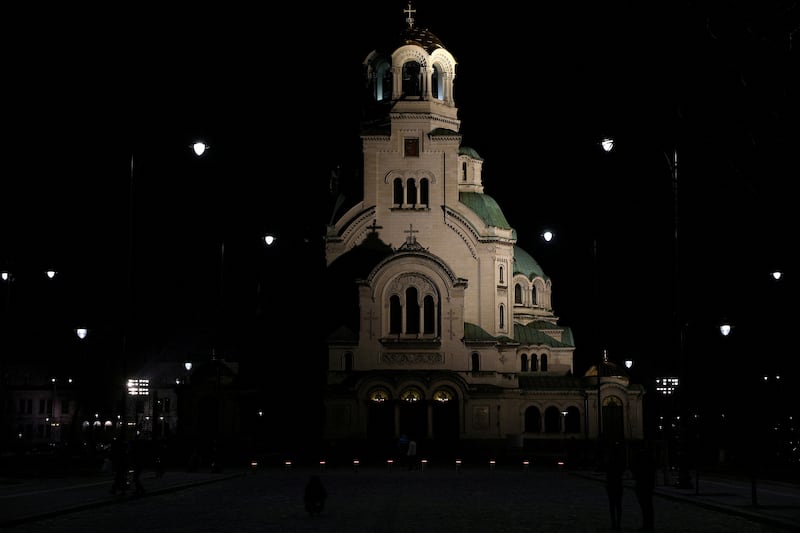 A view shows St Alexander Nevsky cathedral as the lights are being turned off for Earth Hour, in Sofia, Bulgaria. Reuters