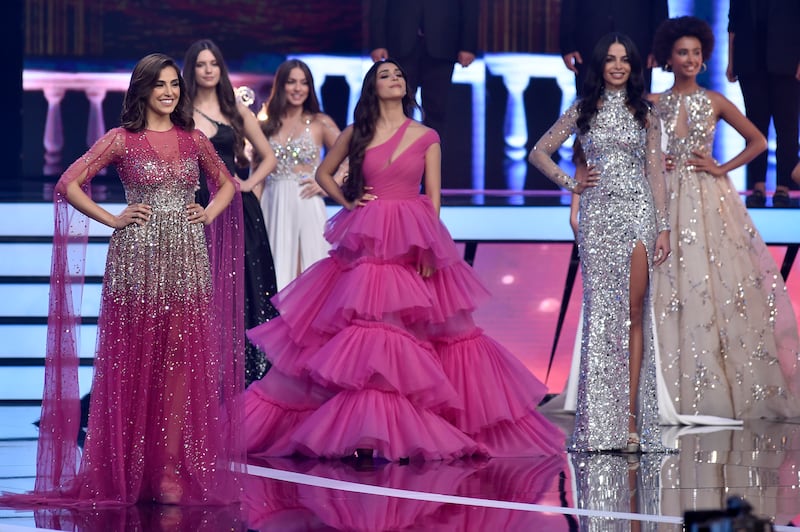 Zaytoun, left, and other contestants at Miss Lebanon 2022. EPA