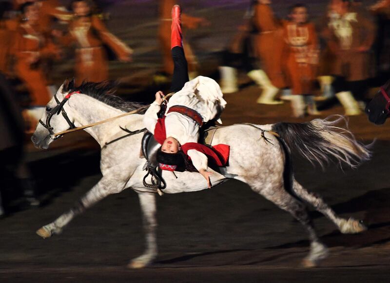 A horseman performs during the opening ceremony of the World Nomad Games. AFP