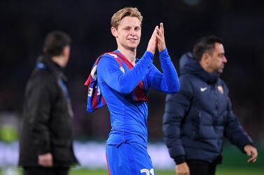 Frenkie de Jong of Barcelona gestures to the crowd the friendly match between FC Barcelona and the A-Leagues All Stars, in Sydney, Australia, 25 May 2022.   EPA / DAN HIMBRECHTS NO ARCHIVING, EDITORIAL USE ONLY AUSTRALIA AND NEW ZEALAND OUT
