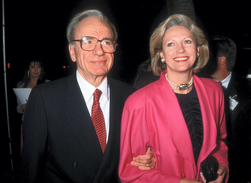 Rupert Murdoch and Anna Murdoch during Los Angeles Premiere of "Hoffa" to Benefit Tripod Hoffa at Academy Theatre in Beverly Hills, California, United States. (Photo by Ron Galella, Ltd./Ron Galella Collection via Getty Images)