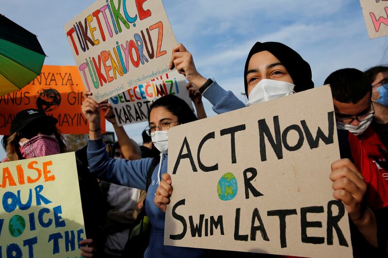 Activists attend the Global Climate Strike in Istanbul, Turkey. Reuters