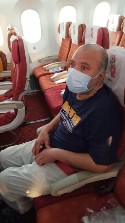 Thomas on the flight to Kochi from Dubai on Thursday. Photo: George Varghese