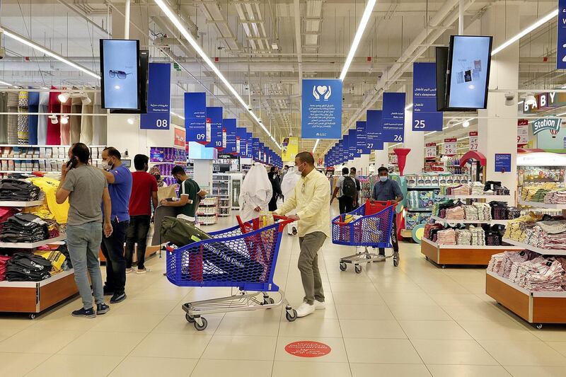 SHARJAH, UNITED ARAB EMIRATES , March 15, 2021 – Carrefour market at the newly opened Al Zahia City Centre in Sharjah. (Pawan Singh / The National) For LifeStyle/Online/Instagram. Story by Janice Rodrigues