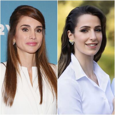 Rajwa Al Saif has worn a pair of custom Stephen Webster earrings owned by Queen Rania. Getty Images; Instagram / jordansroyalfamily