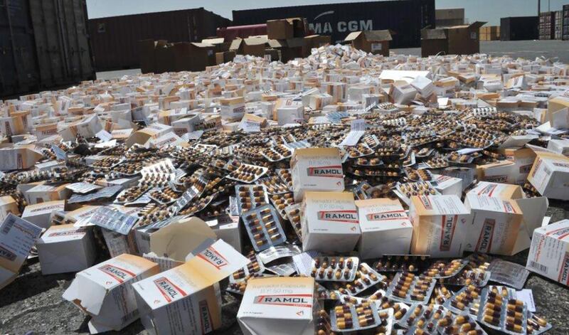 Nearly 400,000 packages of illegal Iranian Tramadol painkillers were seized in the UAE last year. Courtesy Dubai Customs