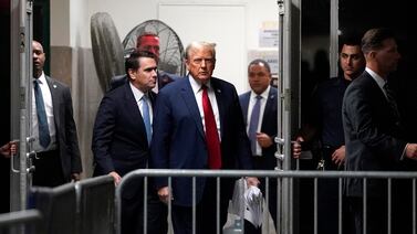 Former US president Donald Trump leaves during a recess at Manhattan Criminal Court in New York. Bloomberg