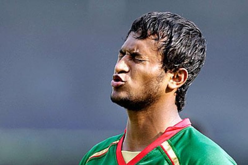Bangladesh's captain Shakib Al Hasan reacts at the end of play. AP Photo / Themba Hadebe