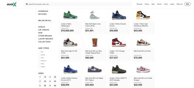 Screen grab of a page on stockx.com  